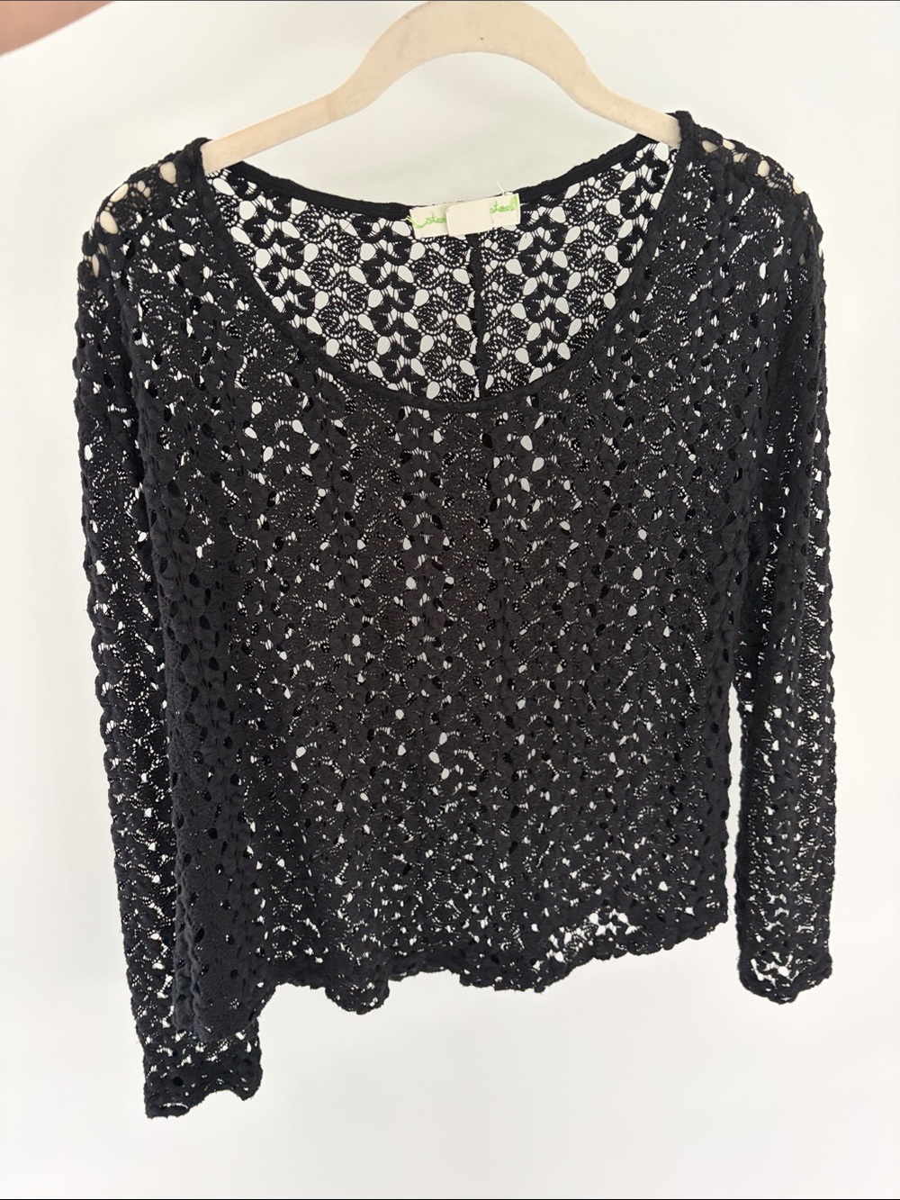Vintage Staring at Stars Black Crochet Long-Sleeve Women's Top